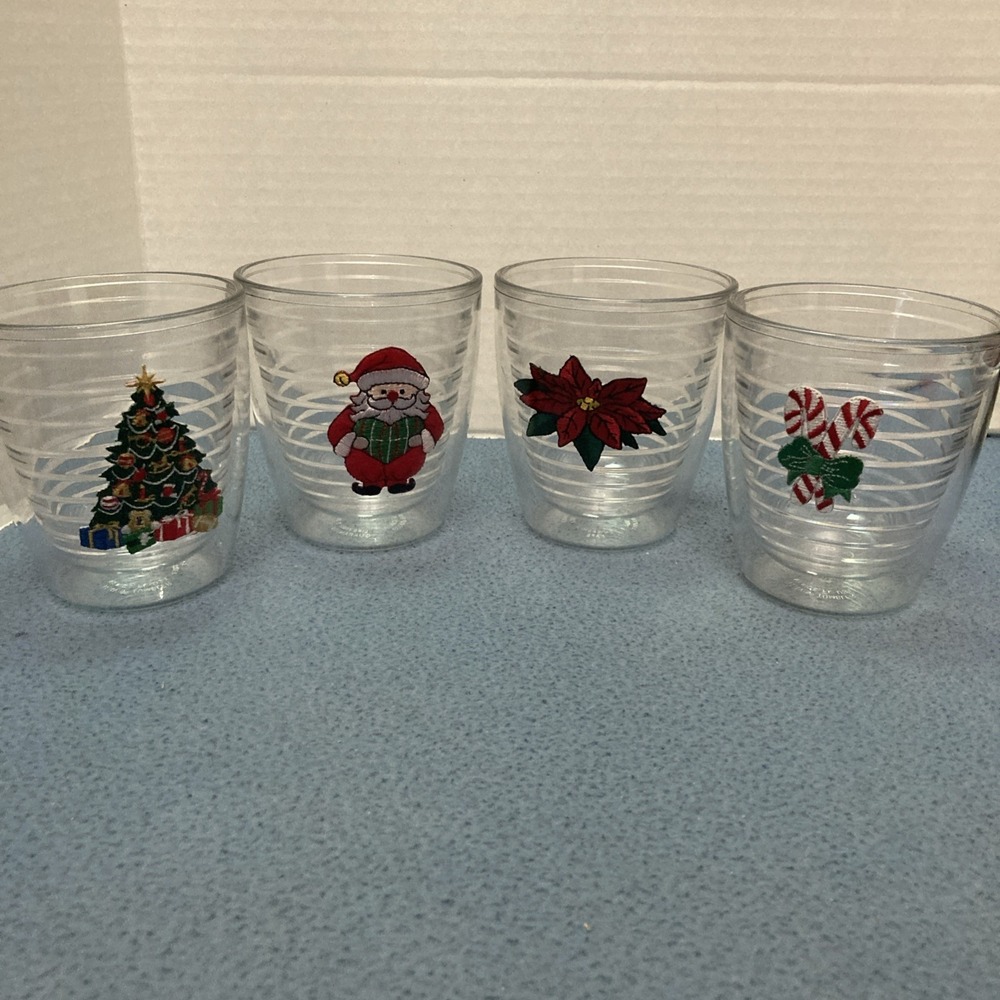 Tervis Christmas 12 oz Tumbers - Set of 4 (Santa, Tree, Candy Canes, Poinsettia)